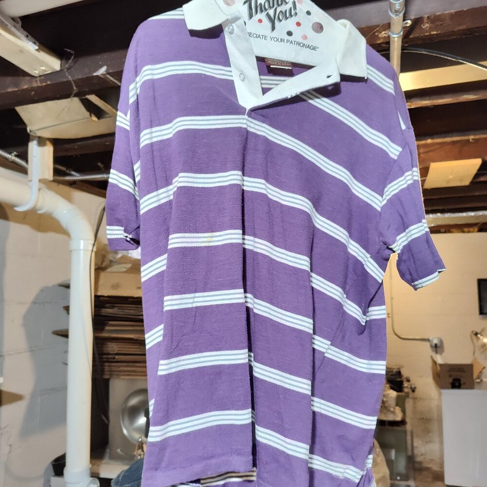 Winter Harbor Made in USA Vintage Purple Striped Polo Mens XL